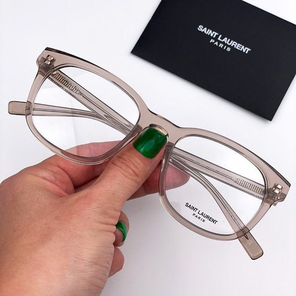 Saint Laurent SL459 004 Eyeglasses Transparent Light Brown Rounded Oval Men - Picture 2 of 10